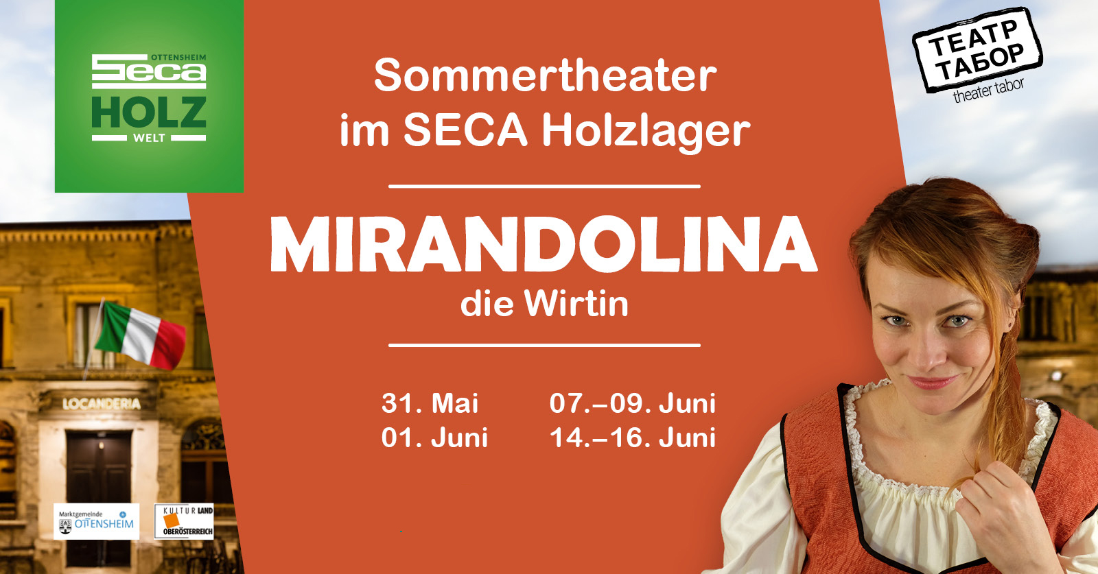 Mirandolina - Die Wirtin, Erwachsenenstück ab 12 Jahren, Premiere am 31. Mai 2024 im SECA Holzlager Ottensheim.